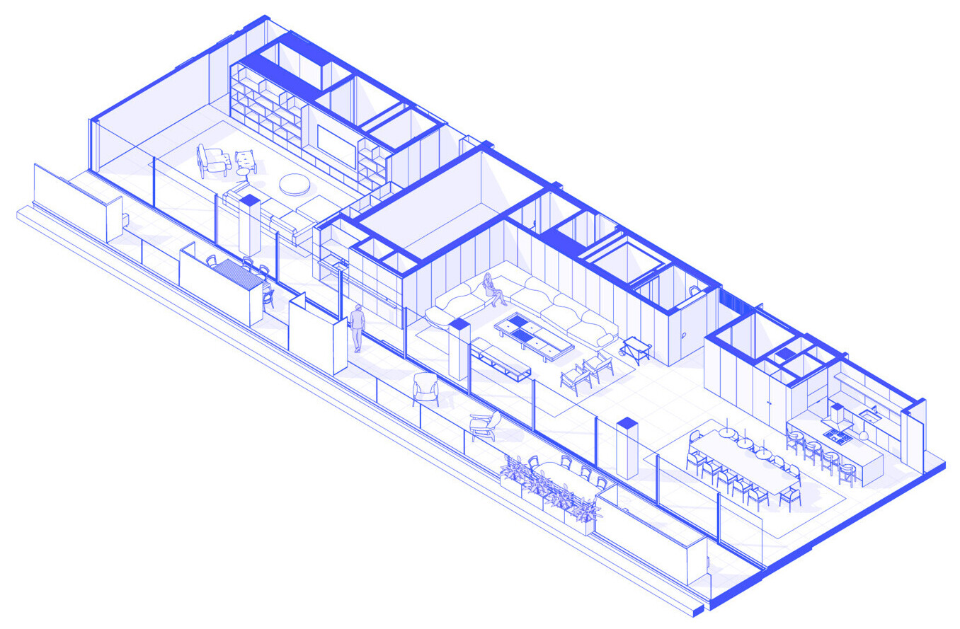 The architectural drawings reveal how careful planning, circulation and hidden technical details shape this 565 sqm apartment.