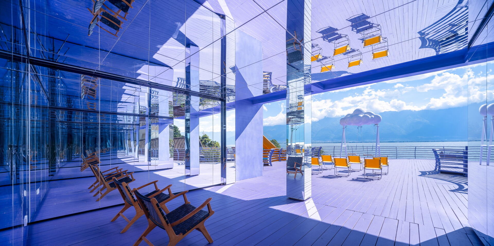 Step inside the Mirror Hall, where reflective walls and ceilings multiply the surrounding mountains, lake and clouds into an ever-changing visual experience.