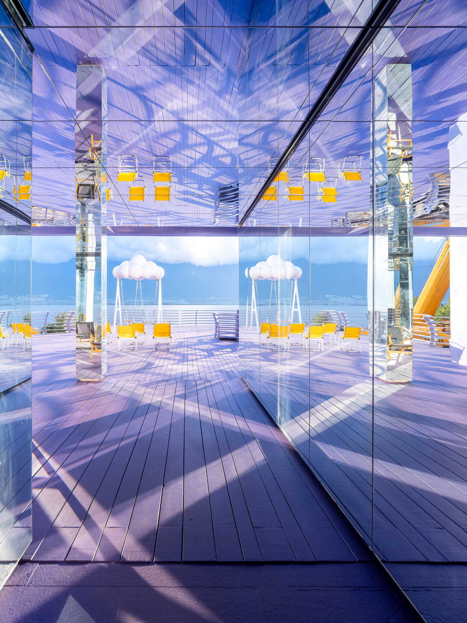 Step inside the Mirror Hall, where reflective walls and ceilings multiply the surrounding mountains, lake and clouds into an ever-changing visual experience.