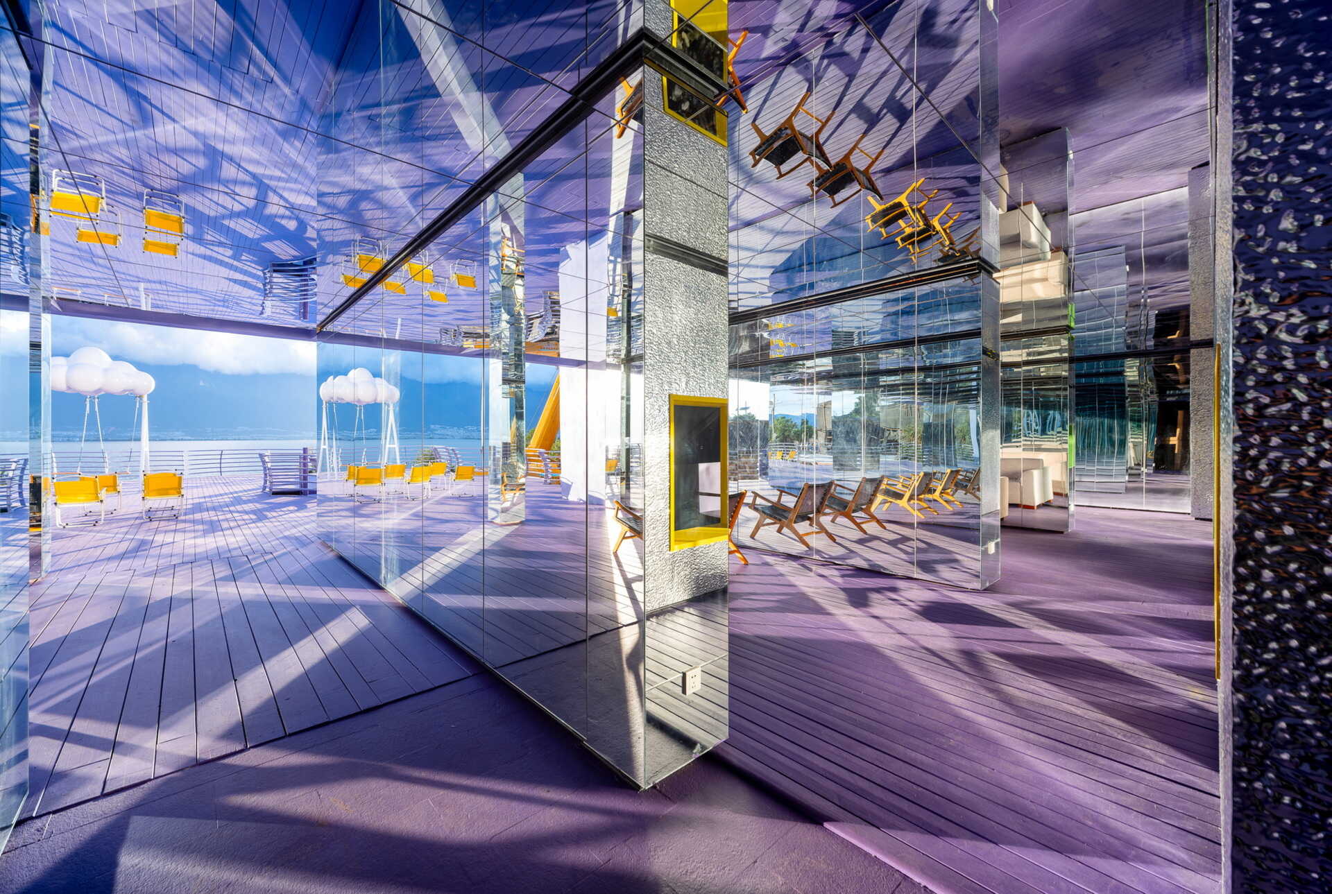 Step inside the Mirror Hall, where reflective walls and ceilings multiply the surrounding mountains, lake and clouds into an ever-changing visual experience.