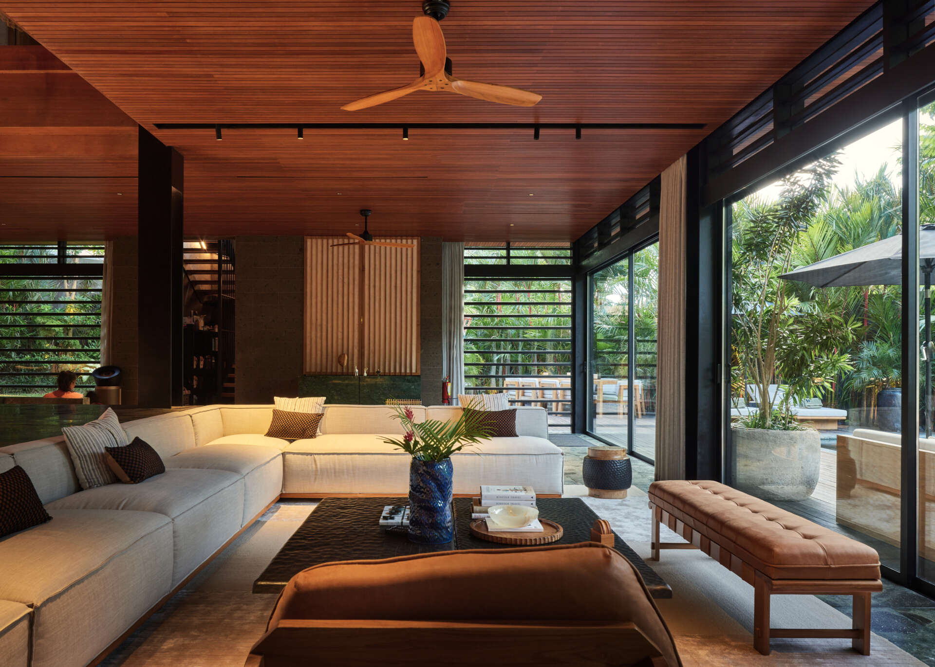 Sunken lounges, reading corners and changing floor levels give Villa Suki's open living spaces plenty of character.