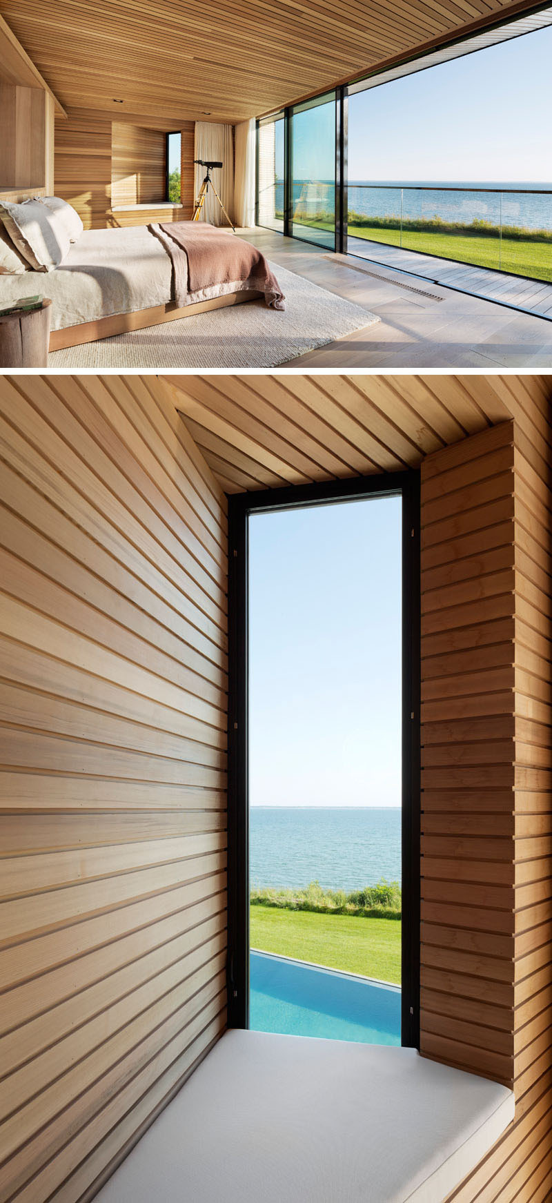 Tour a luxurious primary suite with a private balcony, reading nook, and bathroom overlooking the water.