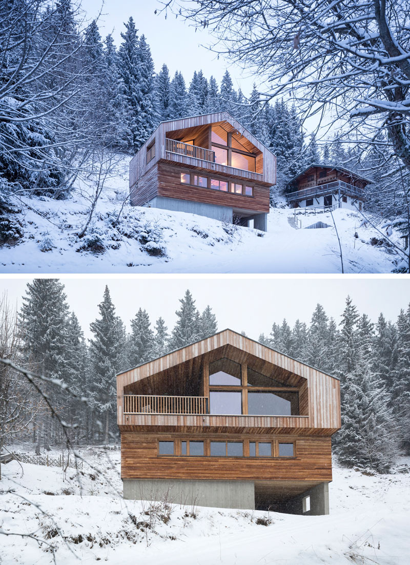 Discover how Studio Razavi Architecture designed a contemporary mountain home in Manigod, France, with bedrooms below, living spaces above, warm natural materials, and panoramic Alpine views.
