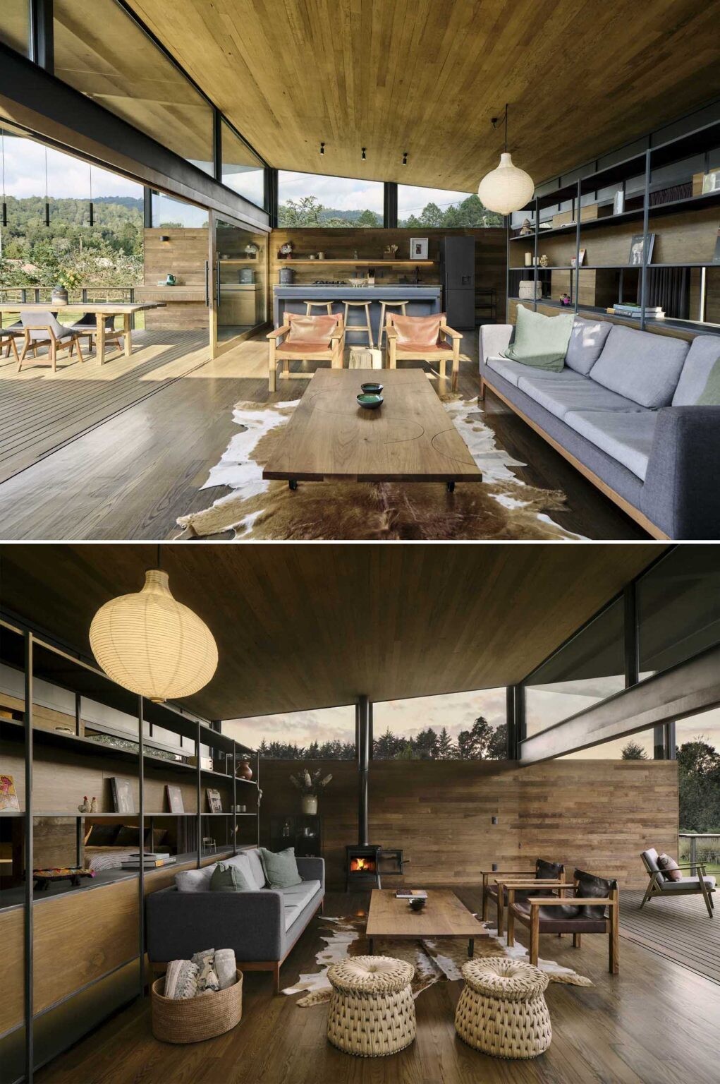 A long built-in storage wall helps organise this tiny house while keeping the open-plan interior clean and functional.
