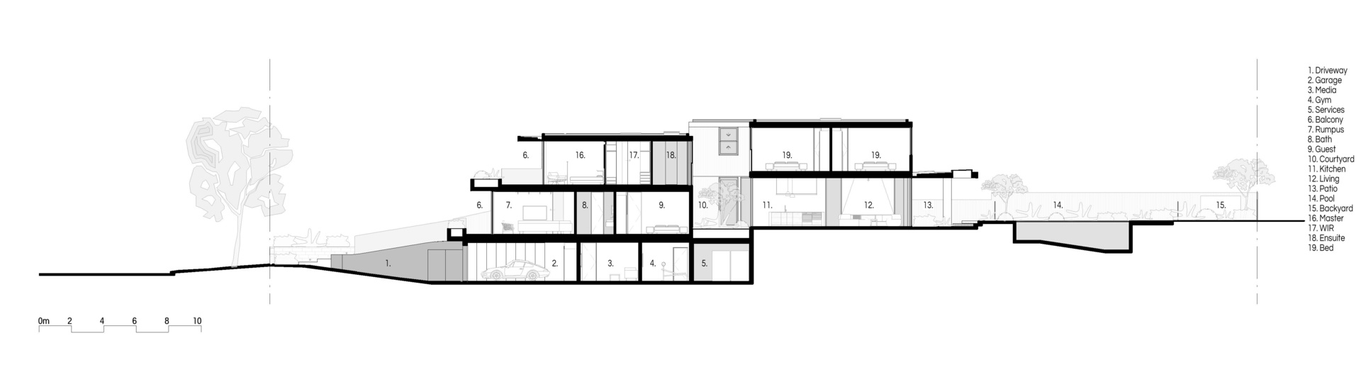 See the architectural sketches and drawings behind Sasso Nero by buck&simple, revealing the intersecting planes, skylights, garden views and spatial ideas that shaped this contemporary Seaforth residence.
