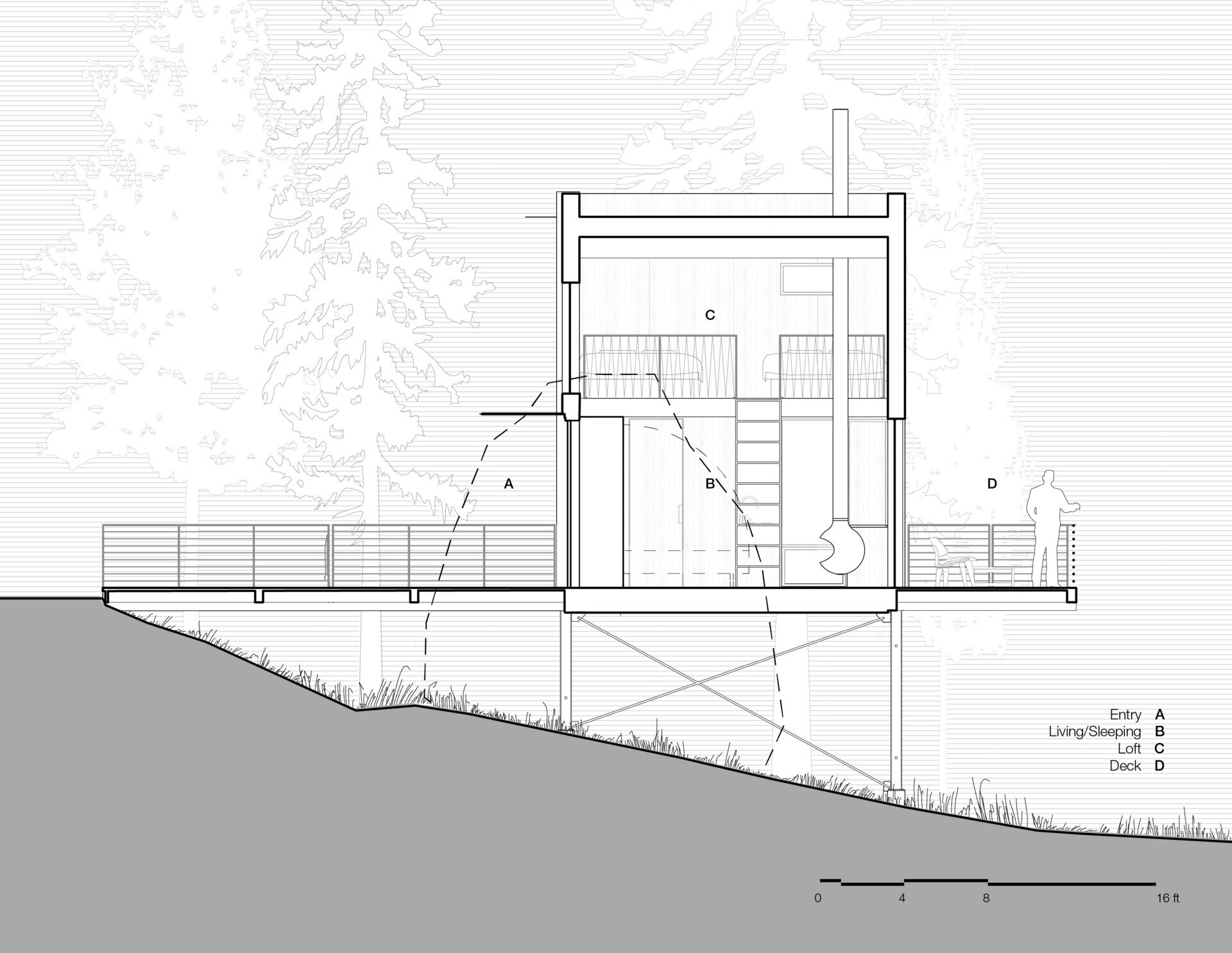 A tiny guest house suspended above the forest with panoramic views of Washington's Salish Sea.