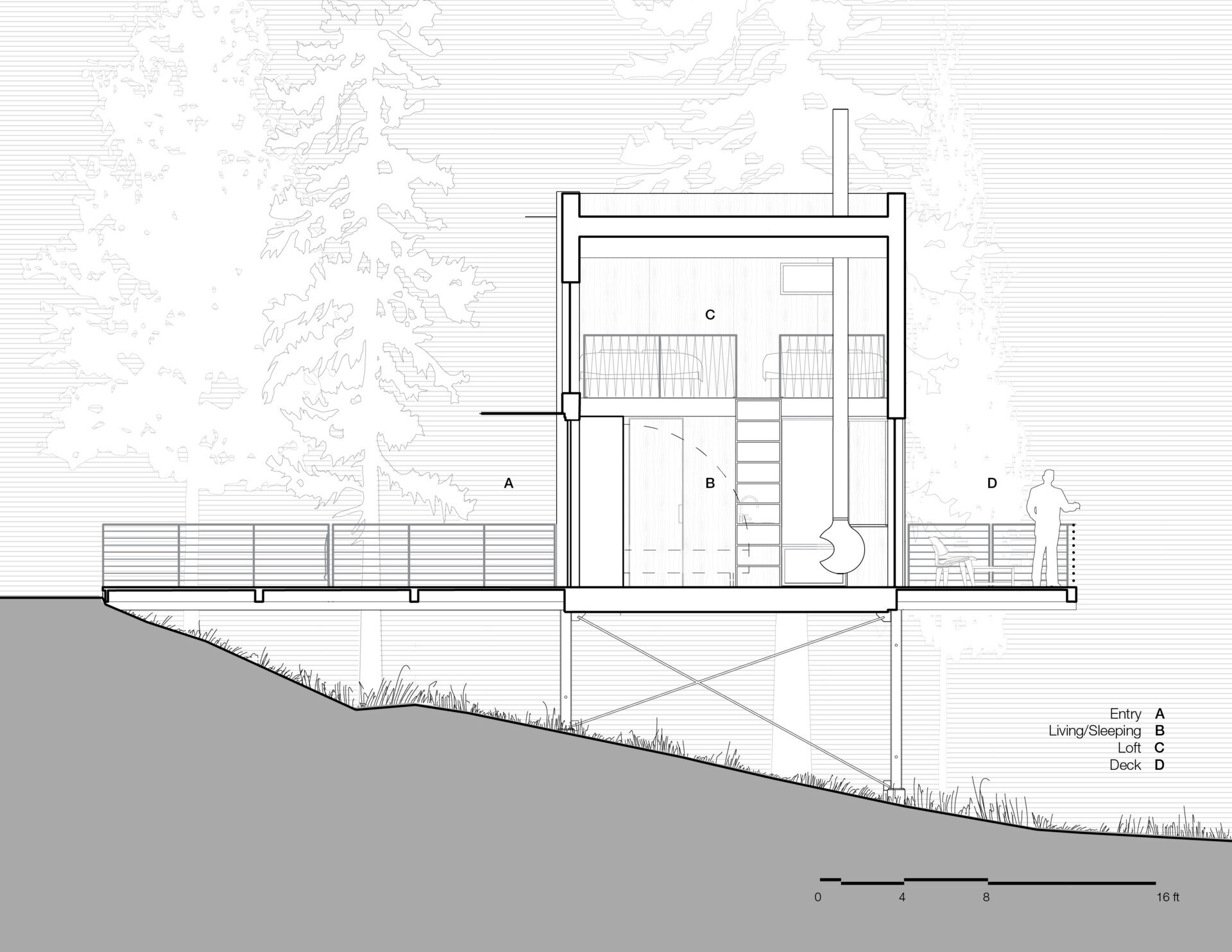 A tiny guest house suspended above the forest with panoramic views of Washington's Salish Sea.