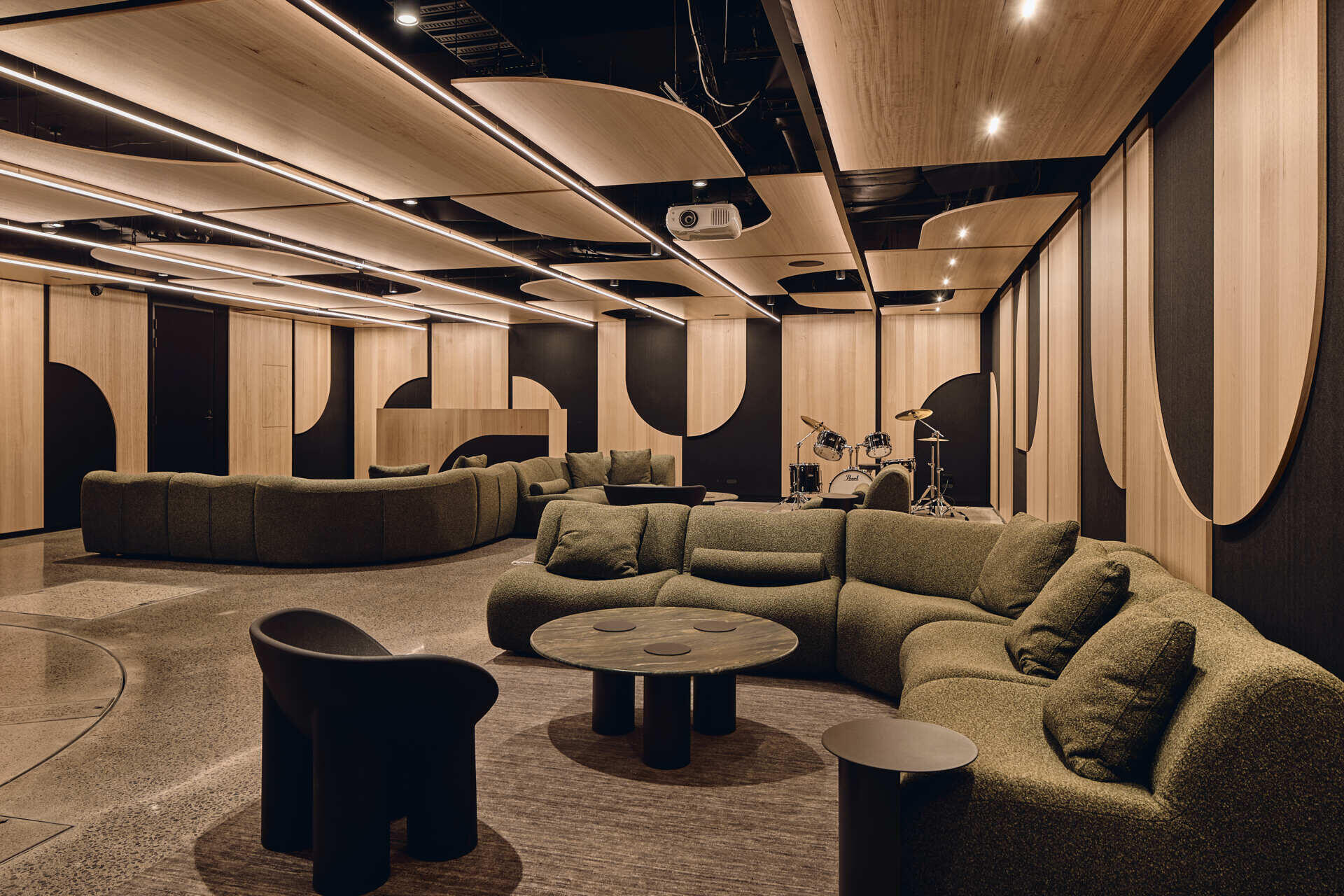 Below the garden, Babylonia's entertaining level includes a kitchen, bar, dining area and relaxed lounge