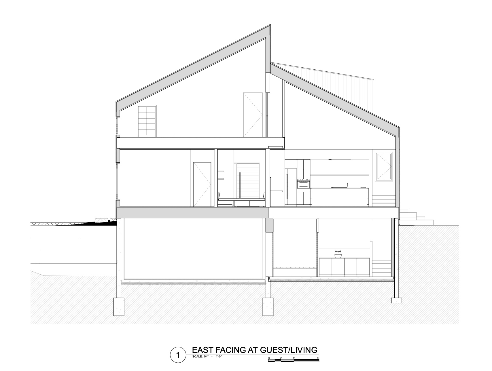 Explore the architectural drawings for the Milo House and see how its irregular volumes respond to the Vermont hillside, tree canopy and views toward the Adirondacks.