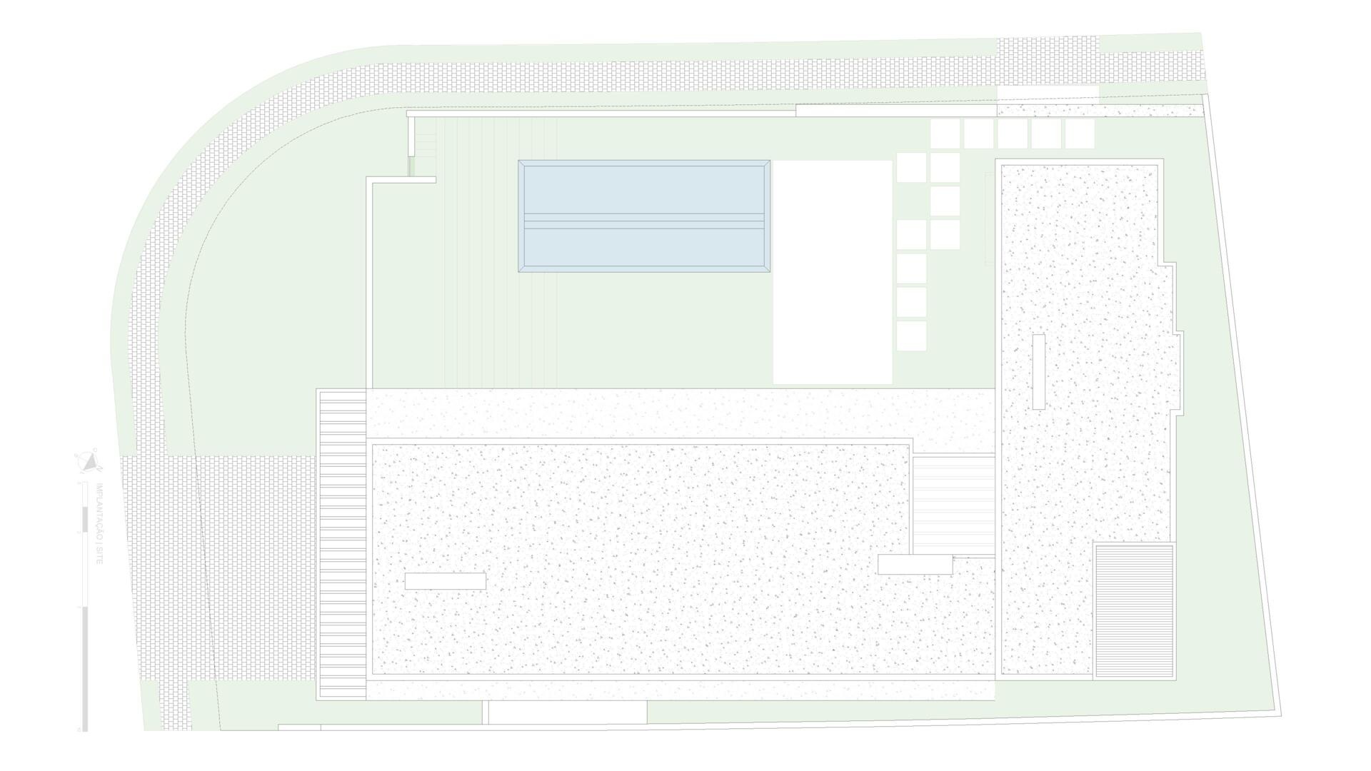 Explore the architectural drawings for Casa da Mata, a minimalist forest house in Franca, São Paulo, organized into distinct blocks and shaped by the natural changes in elevation across the site.