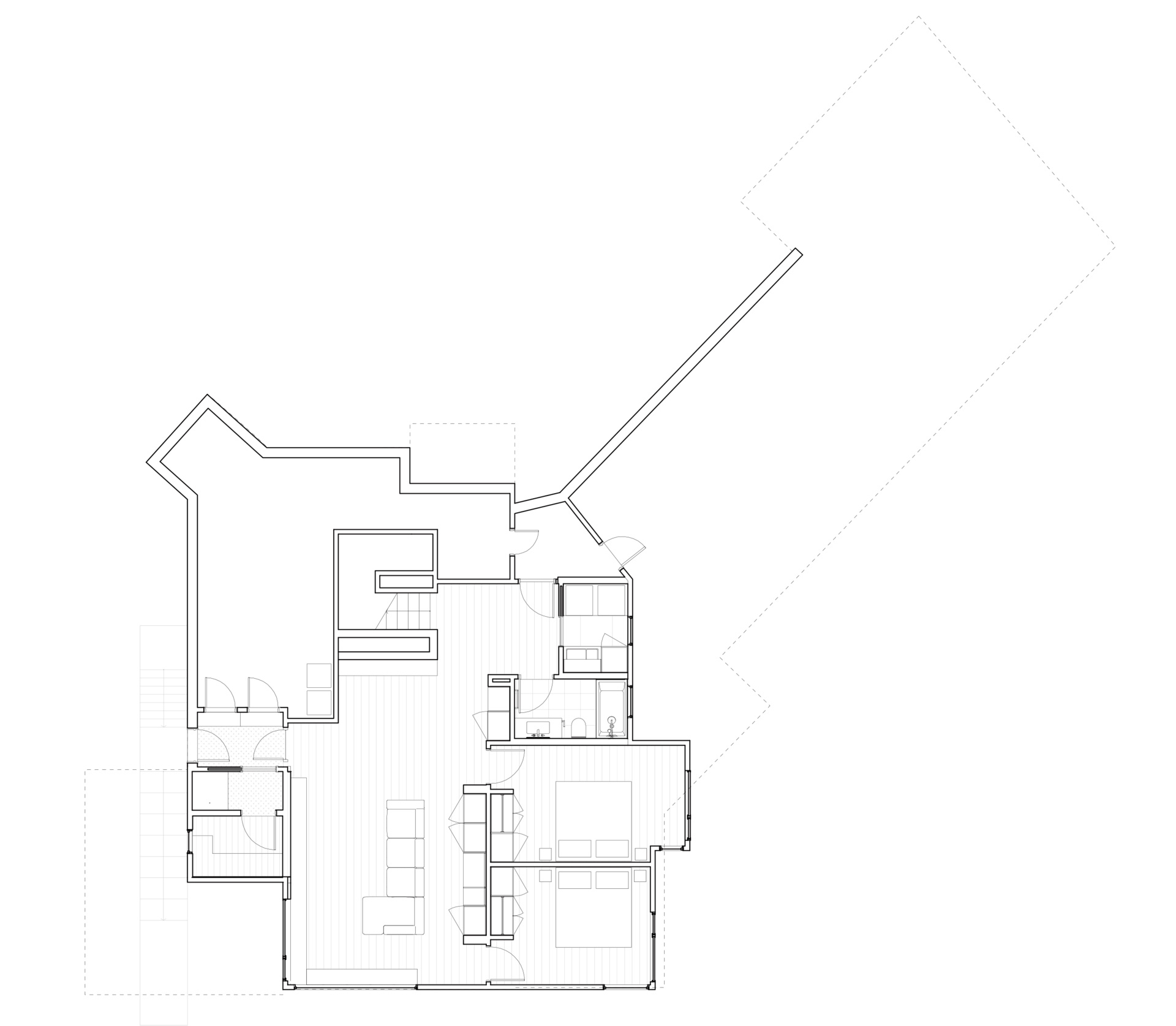 Explore the architectural drawings for Westport Place House and see how the renovation reorganised the 1961 mid-century home, opening up the main floor and transforming the lower level for modern family life.