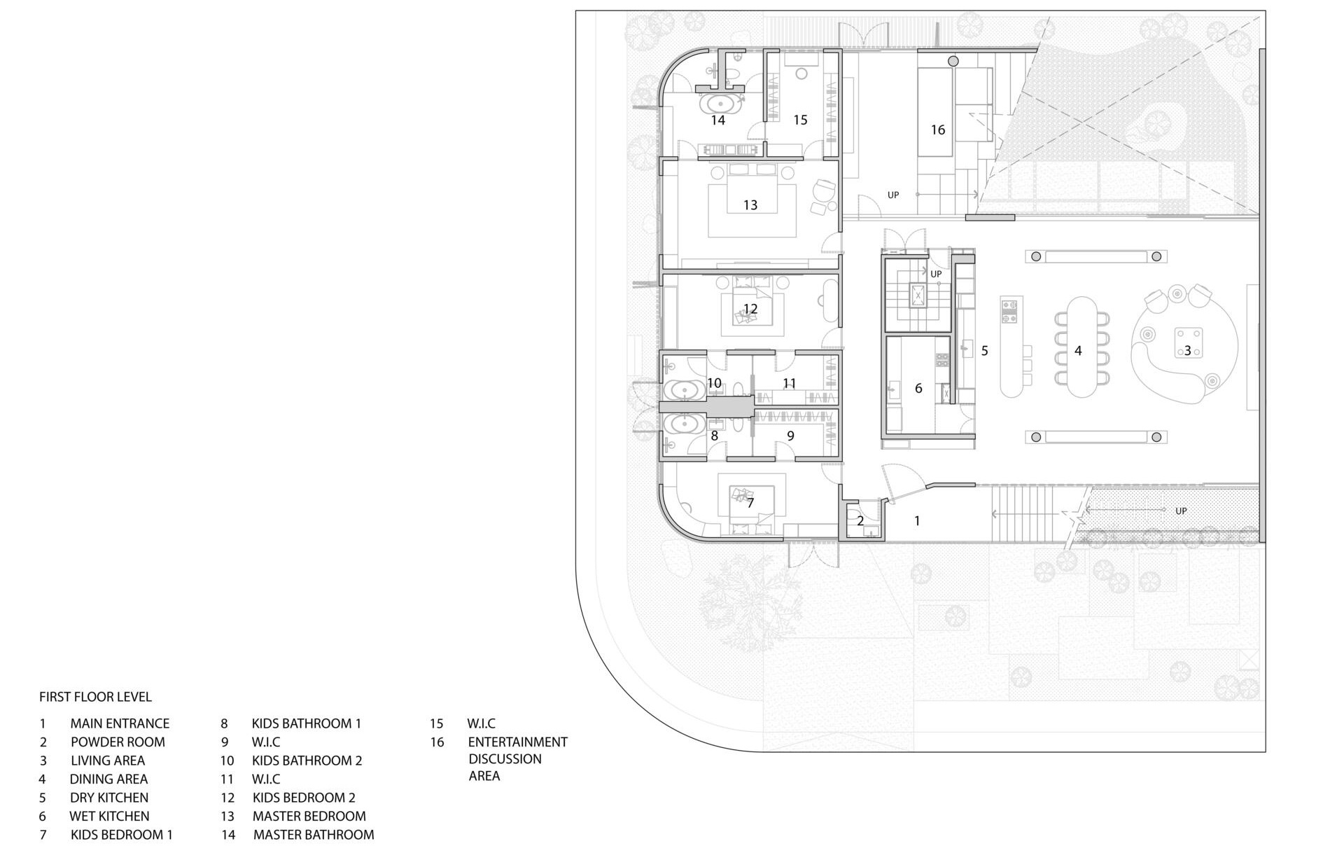 Explore the architectural drawings of Split Mass Residence by K-Thengono Design Studio to see how the split volumes, office, private living spaces, pool and rooftop are arranged across the site.