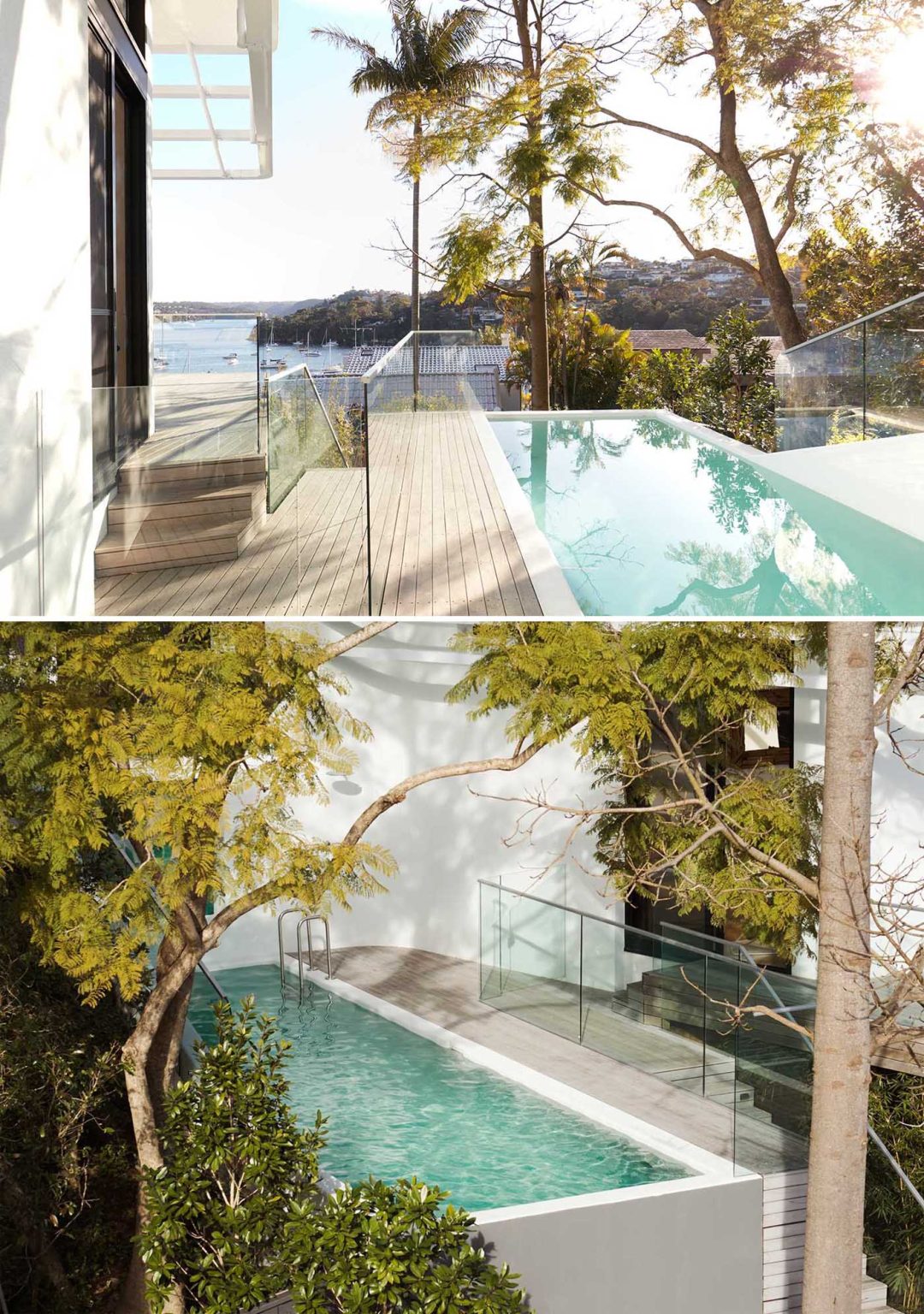 Explore the outdoor spaces of Earth-Ship, where tiered balconies, tall trees, a swimming pool, deck and tiled mural surround Luigi Rosselli Architects' Sydney home.