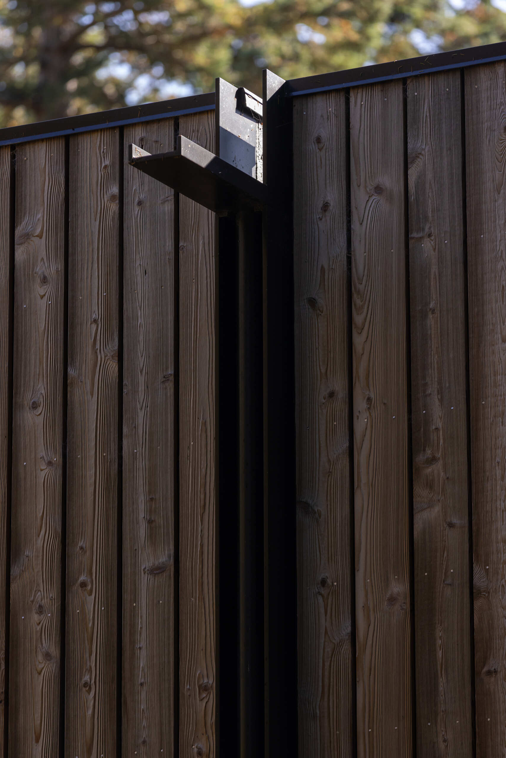 Explore the exterior details of this elevated forest cabin, from its outdoor circulation and ipe decking to Western red cedar siding and powder-coated steel elements.
