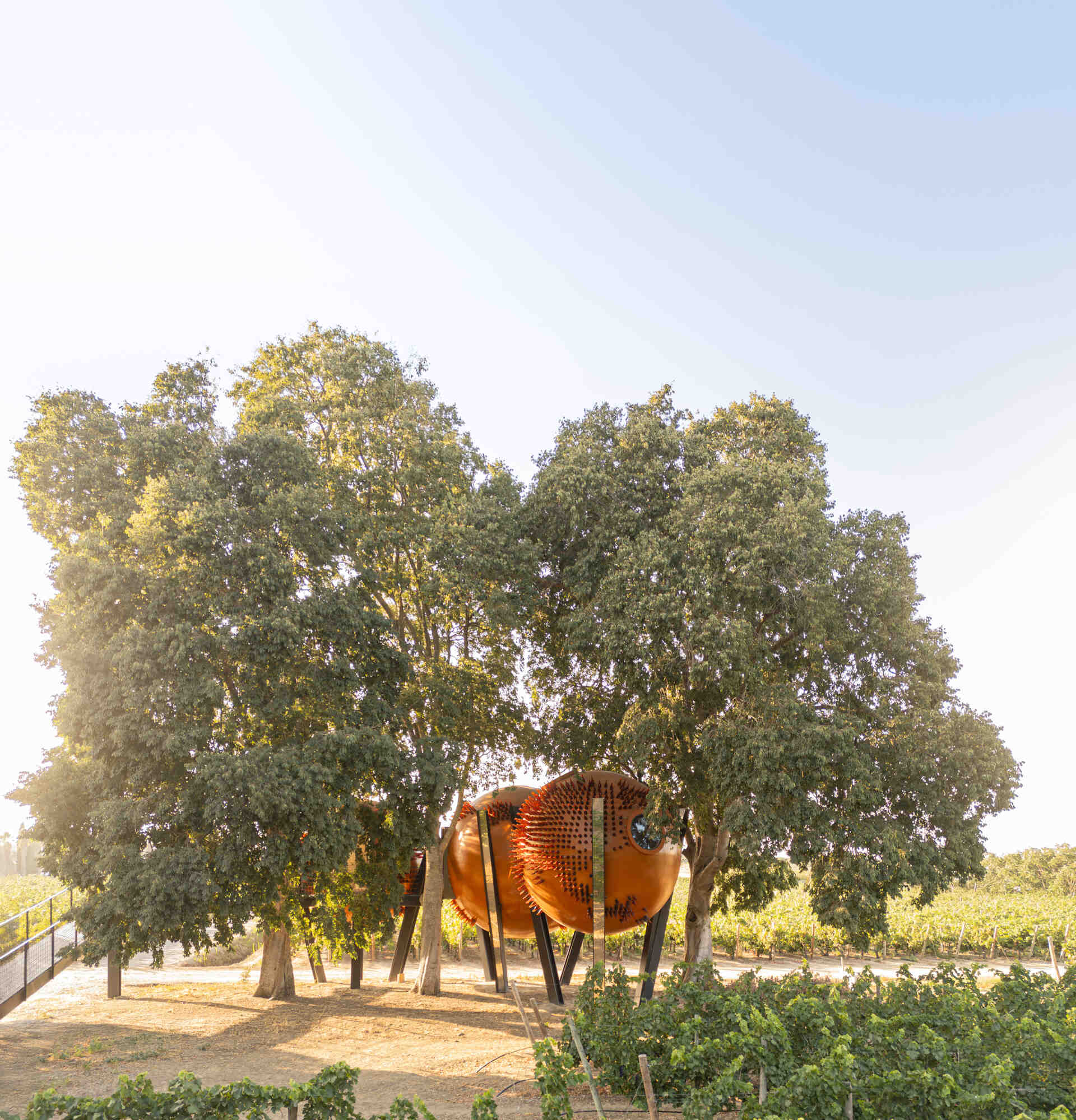 Discover ÁTOMOS by Rebelo de Andrade Studio in Setúbal, Portugal, where three sculptural spheres, recycled glass, and vineyard landscapes combine in an unforgettable architectural experience.