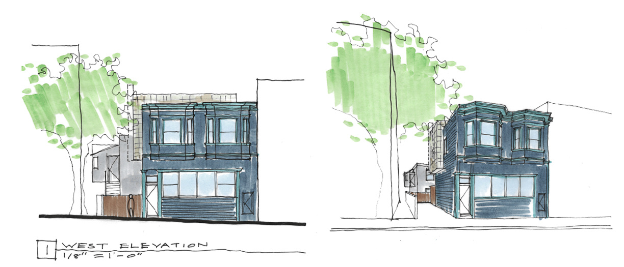 Explore the architectural drawings for this 1,600-square-foot San Francisco remodel by Studio BBA, showing the two-storey layout, central courtyard, main house and adjacent ADU.