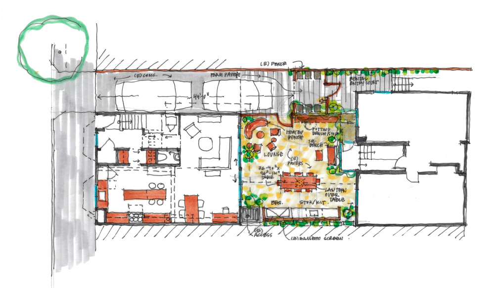 Explore the architectural drawings for this 1,600-square-foot San Francisco remodel by Studio BBA, showing the two-storey layout, central courtyard, main house and adjacent ADU.