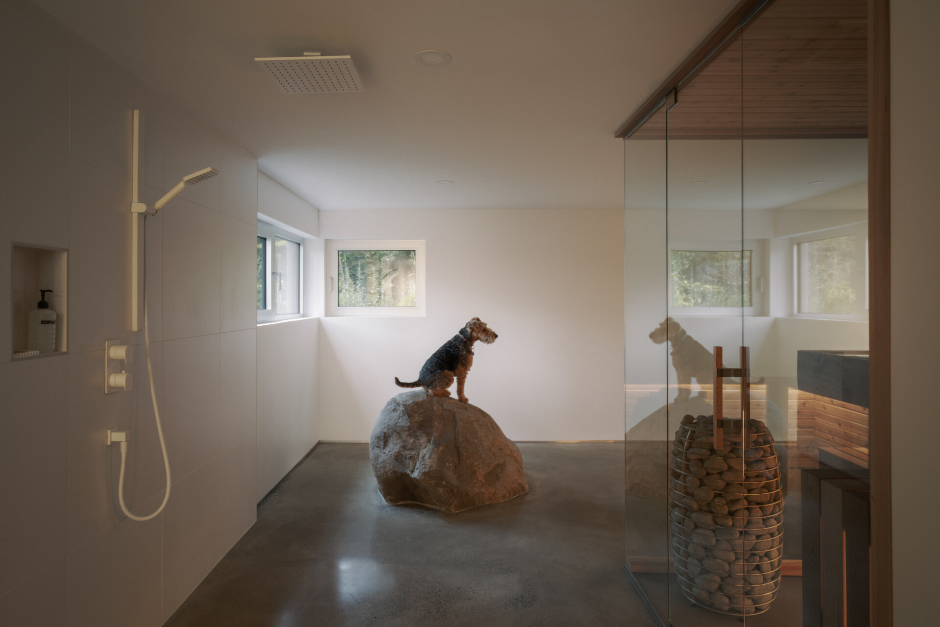 A sauna occupies the basement of Chalet Moraine, adding a private wellness space beneath the home's main living areas.
