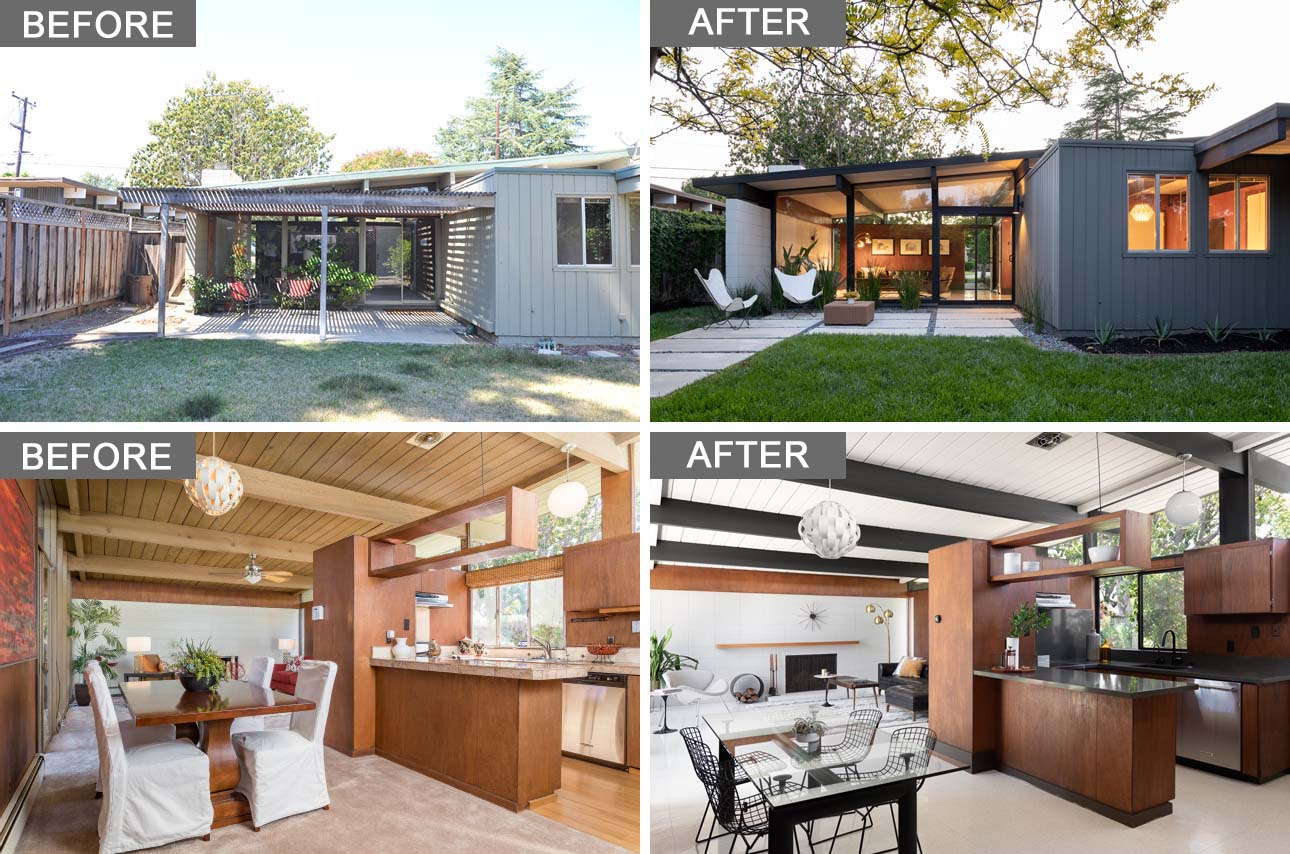 Megan and Keith Blaine of Blaine Architects transform their 1,000-square-foot Eichler house with updated interiors, restored mahogany walls and a brighter outdoor space.