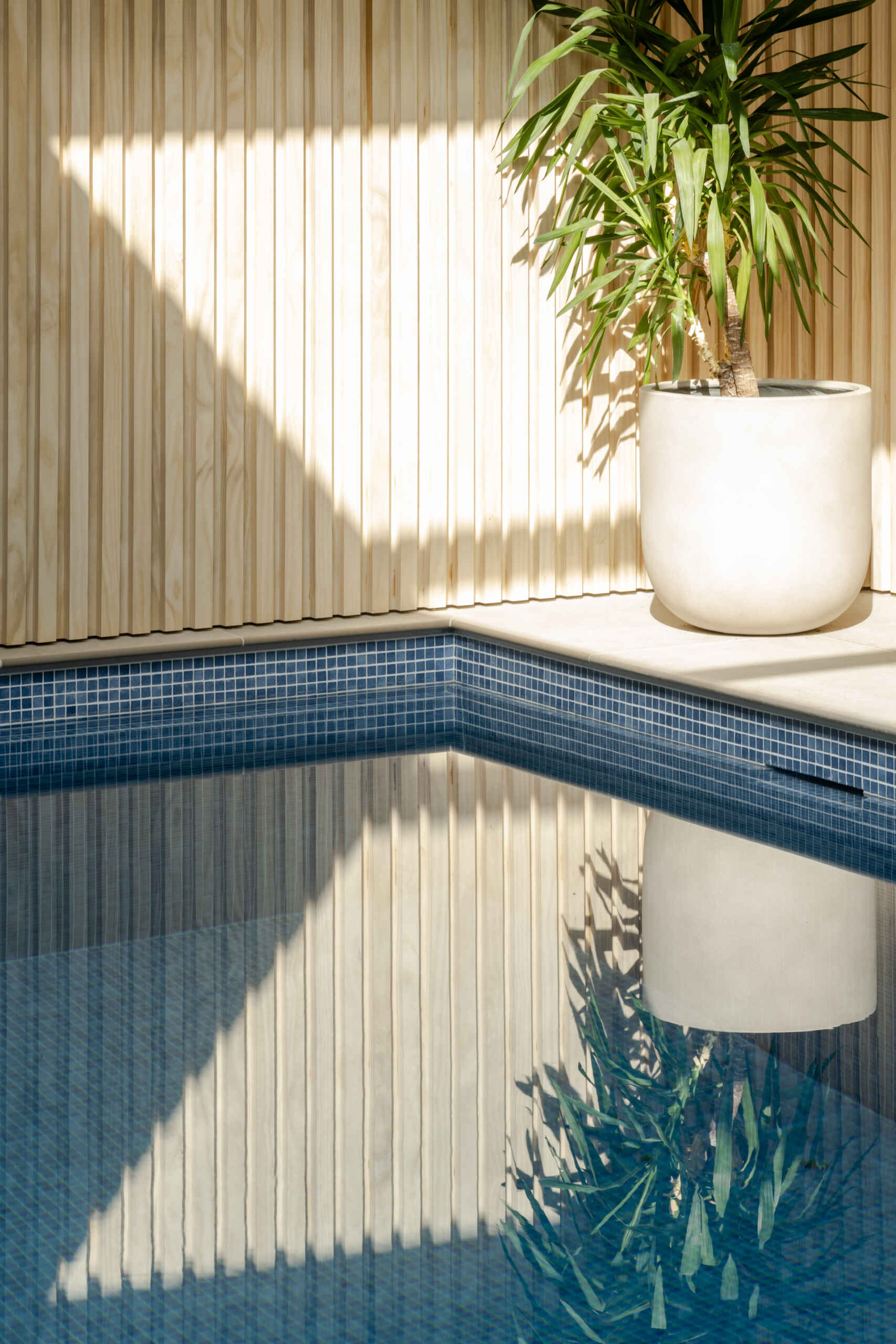 Take a look at the home gym, indoor pool and wood-lined sauna at Thirsk Cottage, combining warm timber, black equipment, skylights and glass walls.