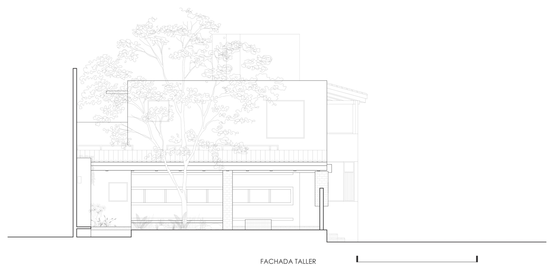See the architectural drawings for Casa Amona, showing how its two-level house, separate workshop and tree-filled courtyard fit together on an urban plot in Chiapas.