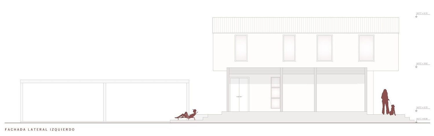Floor plans, sections and elevations reveal Casa Berna’s layout, from its garden-facing living spaces and pool to the gabled upper floor containing the bedrooms.