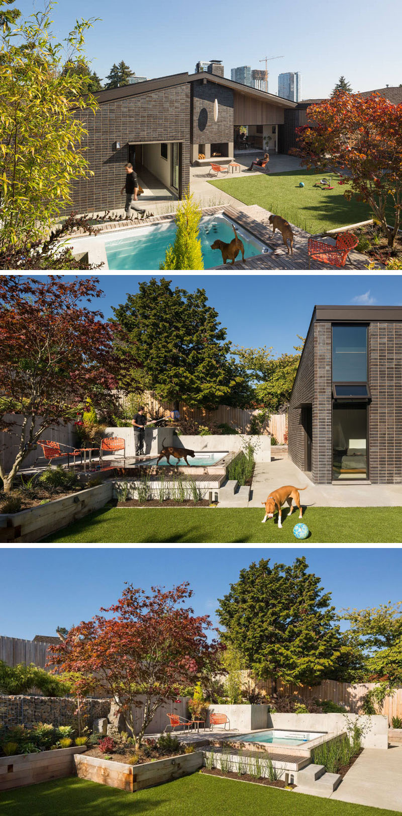 Explore the spacious backyard of this Bellevue home, featuring a covered outdoor living room, wood-burning fireplace, patio and a semi-private jetted lap pool hidden within an Ipe deck.