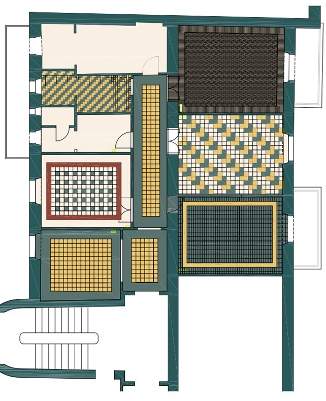 Before-and-after floor plans show the renovation of a 130-square-metre apartment in Rome by architect Raffaella Falbo, featuring a reorganized central corridor, integrated storage, enlarged living spaces, and preserved historic flooring.