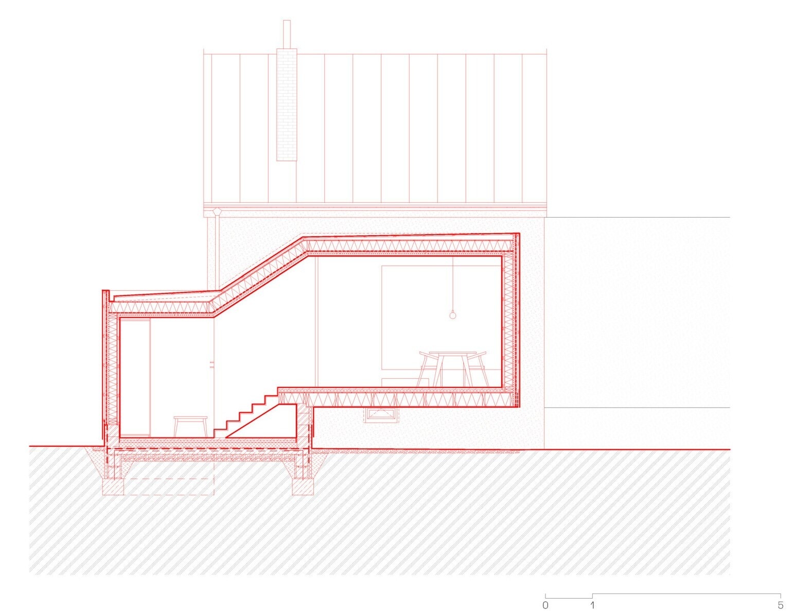 Explore the architectural drawings for this renovation and extension in Ne?ín, Czech Republic, by Facha architekti. Plans and sections show how the new timber addition expands the raised ground floor while leaving much of the original house intact.