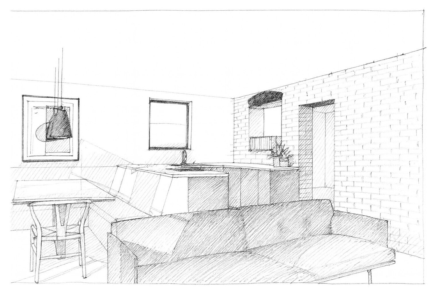 Architectural concept sketches by House Form illustrate a contemporary cottage extension with vertical cladding, large windows, and an open-plan interior in Hampshire, England.