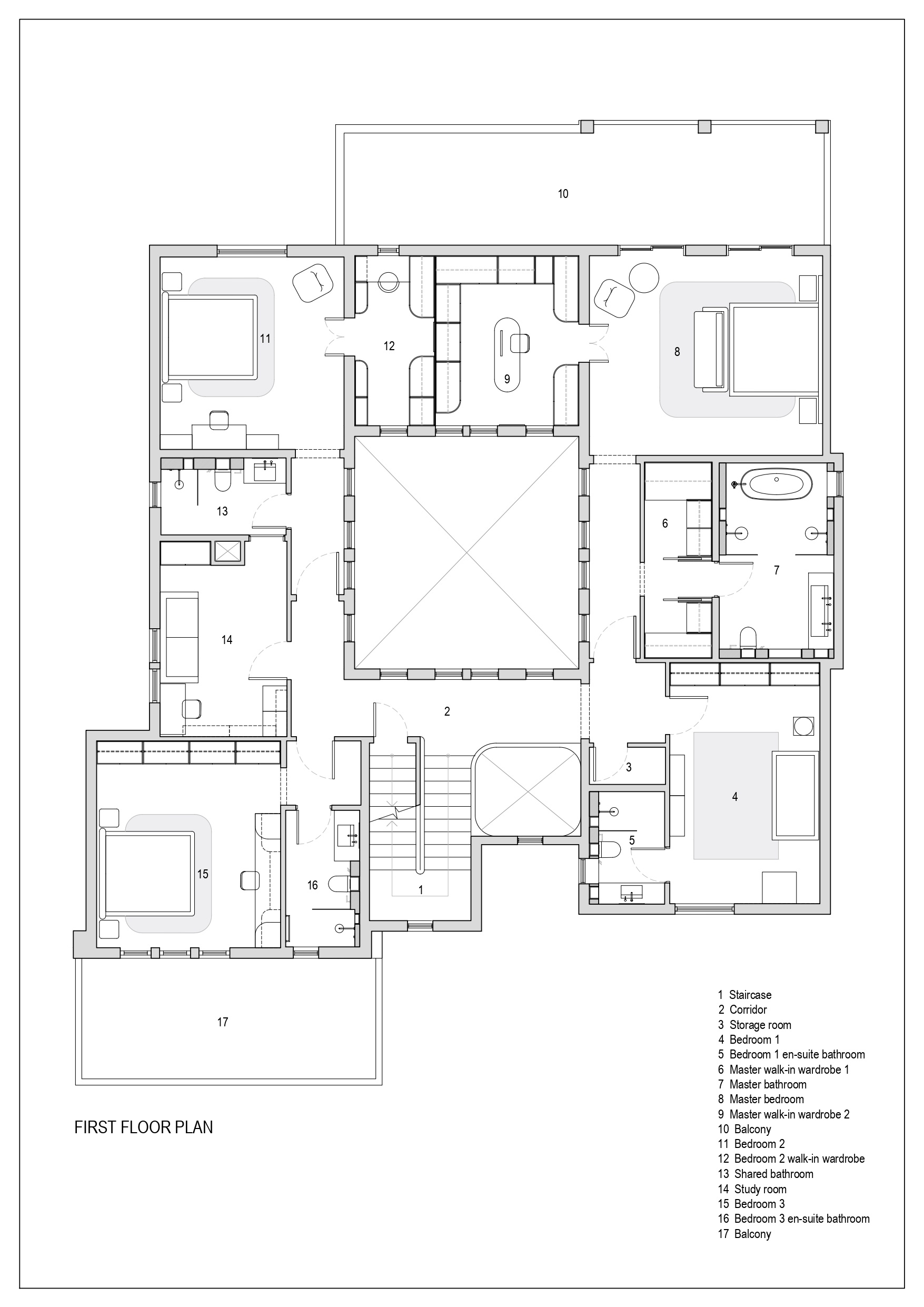 Explore the floor plans of The White Arcade, a 675-square-metre villa renovation in Dubai by D’Ora Tokai Designs. The layouts reveal a central double-height courtyard, multiple living and dining areas, custom kitchens, spacious bedrooms, walk-in wardrobes, and private balconies.
