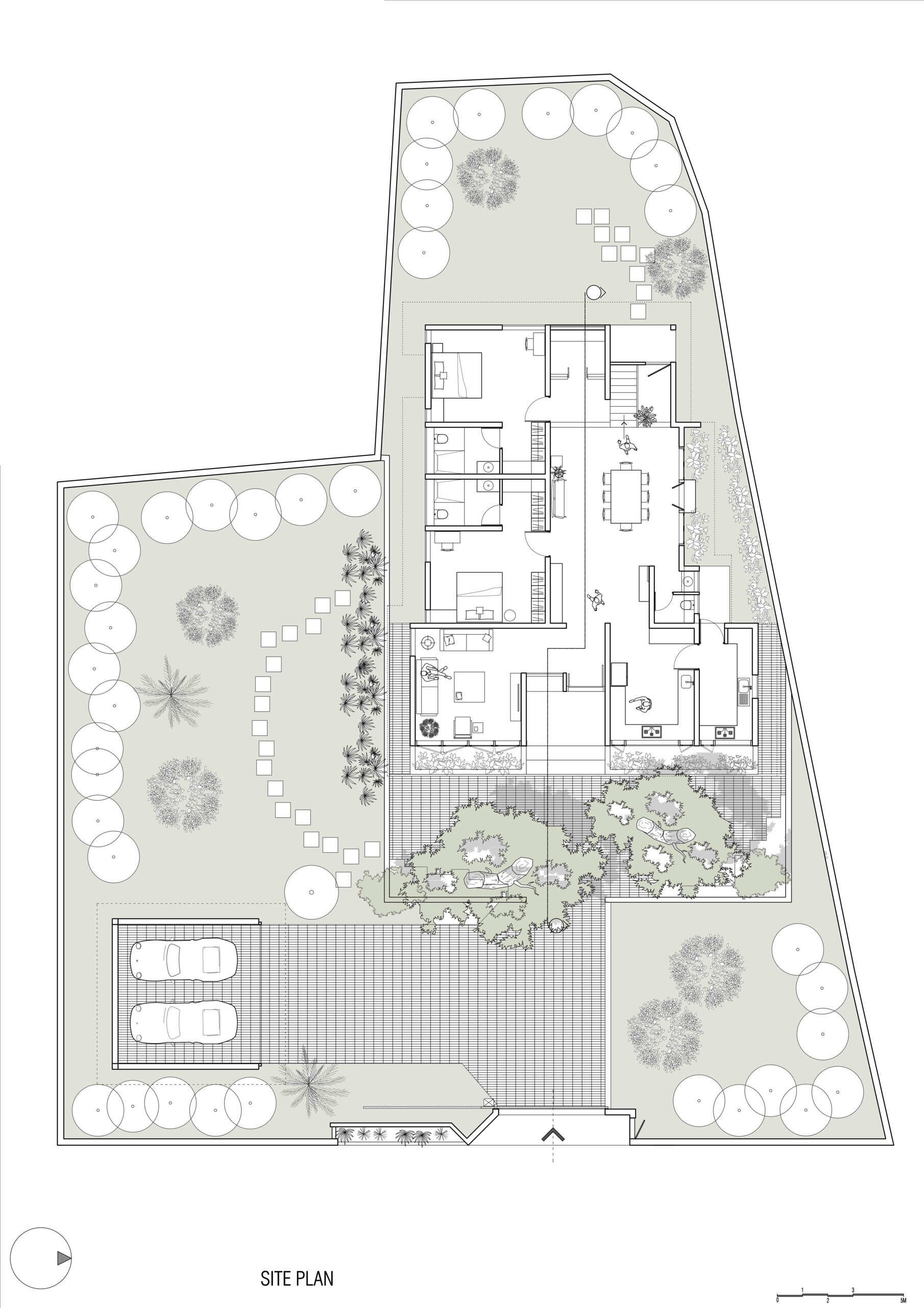 Explore the architectural planning behind House Beyond the Mango Trees by inLe architects, a contemporary Indian residence designed around existing trees, natural light, and ventilation.